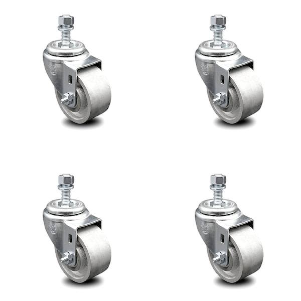 Semi Steel Swivel TS Caster w/RB w/3" Wheels & 1/2" Stem-4 Swivel, 4PK